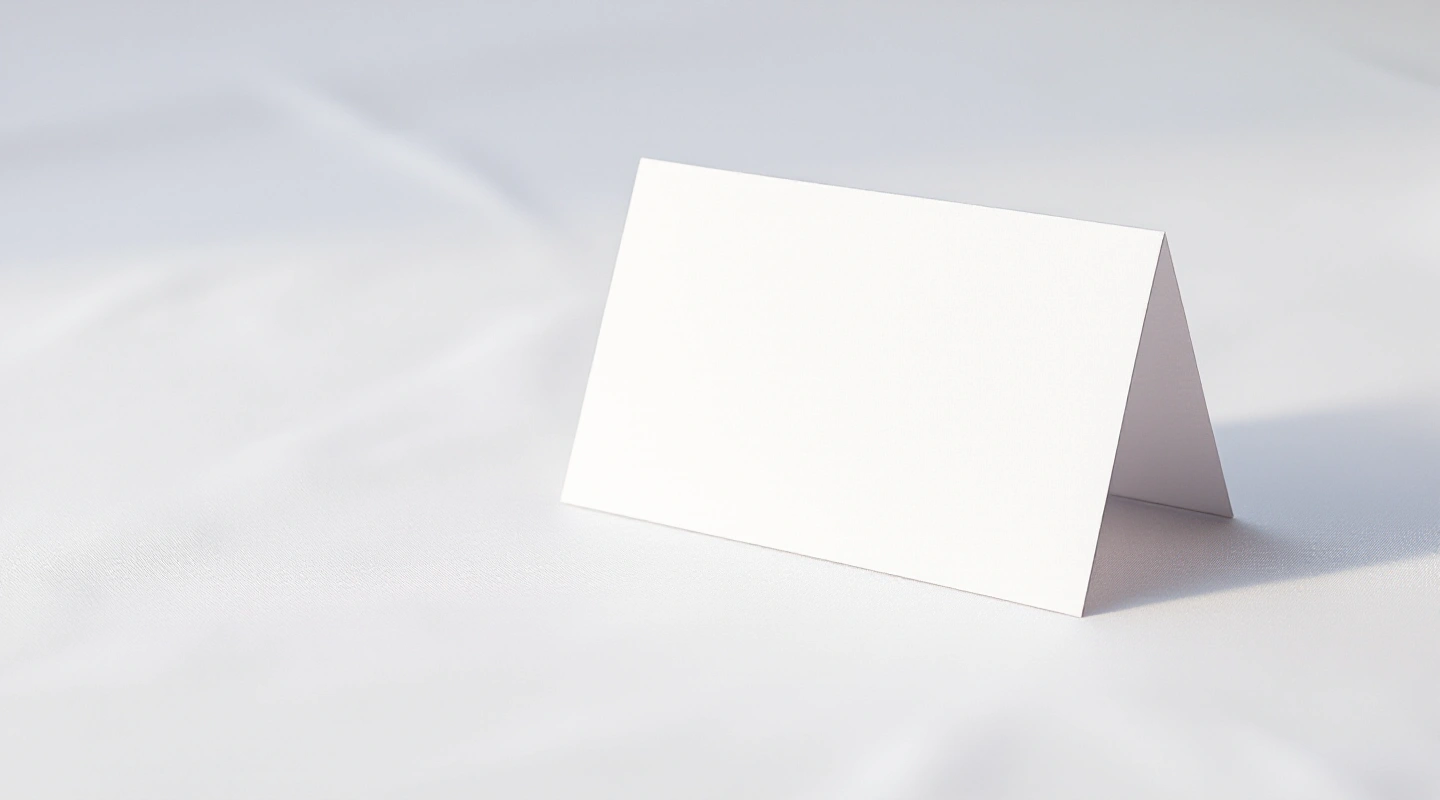 A small fan of blank place cards lying face-down on a table.