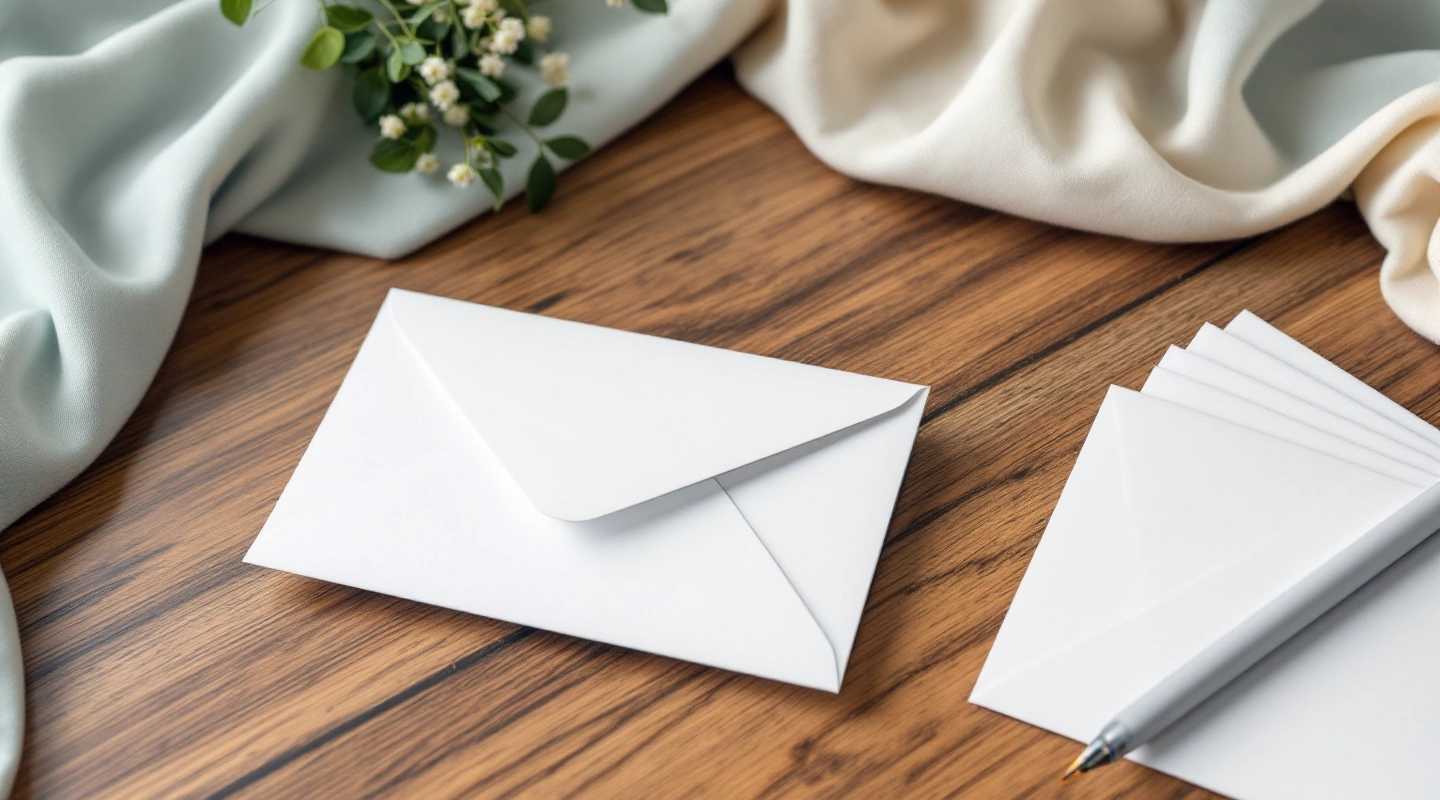 Several plain envelopes fanned out on a table, each a slightly different size.