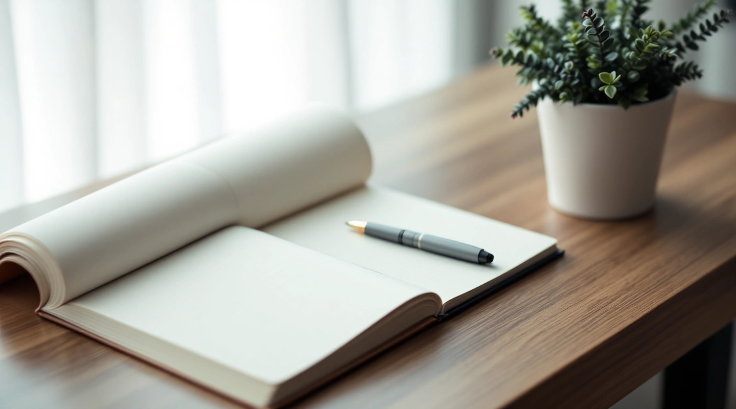 A small stack of folded blank notes with a pencil resting on top.